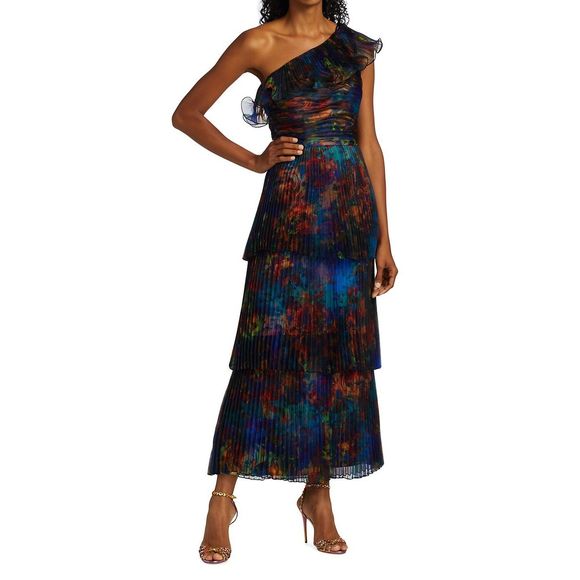 Theia Galina Tiered Pleated Gown Size 16 $745